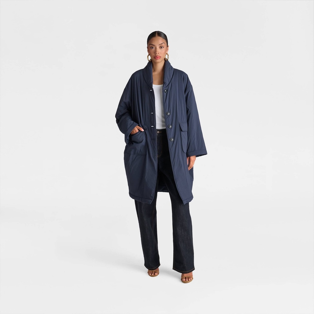 KBB by KAHLANA x Target Women's M / Medium The Duvet Trench Coat Navy Blue, NWT